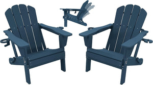 English Elm Adjustable HDPE Adirondack Chair Reclining Foldable with Cup and Phone Holders Outdoor Blue Set of 2 W1859P576913