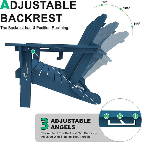 English Elm Adjustable HDPE Adirondack Chair Reclining Foldable with Cup and Phone Holders Outdoor Blue Set of 2 W1859P576913