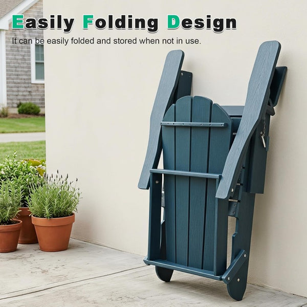 English Elm Adjustable HDPE Adirondack Chair Reclining Foldable with Cup and Phone Holders Outdoor Blue Set of 2 W1859P576913