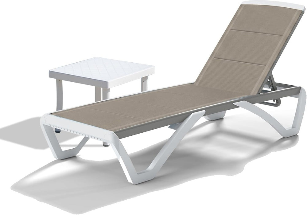 English Elm Patio Aluminum Chaise Lounge with Side Table Textilene Fabric Poolside Recliner Brown W1859P577152