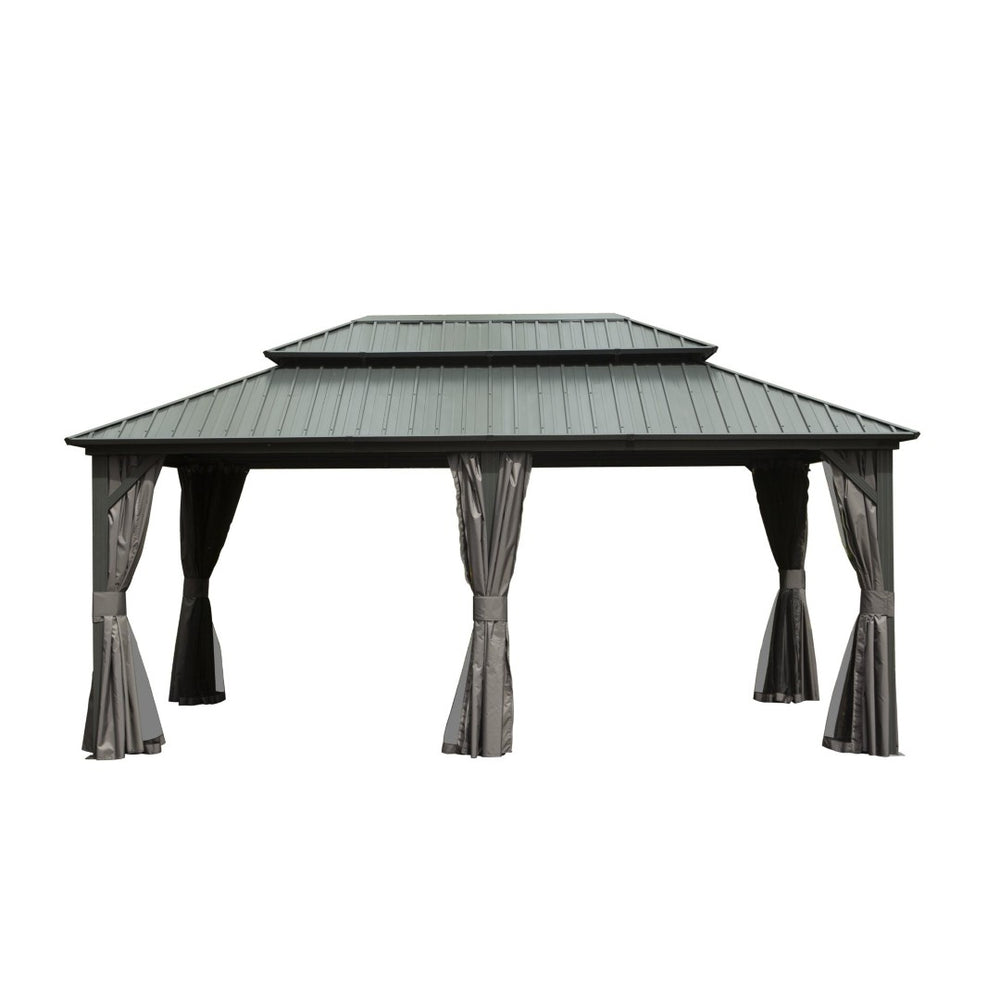 English Elm 12' 12 Ft X 18 Ft Aluminum Hardtop Gazebo with Steel Double Roof Curtains and Netting W1859S00059