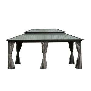 English Elm 12' 12 Ft X 18 Ft Aluminum Hardtop Gazebo with Steel Double Roof Curtains and Netting W1859S00059