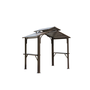 English Elm 8×5ft Hardtop Grill Gazebo Galvanized Steel Dual Roof Outdoor Canopy with Side Shelves W1859S00103