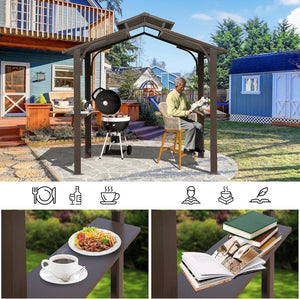 English Elm 8×5ft Hardtop Grill Gazebo Galvanized Steel Dual Roof Outdoor Canopy with Side Shelves W1859S00103