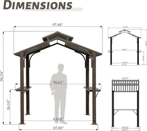 English Elm 8×5ft Hardtop Grill Gazebo Galvanized Steel Dual Roof Outdoor Canopy with Side Shelves W1859S00103