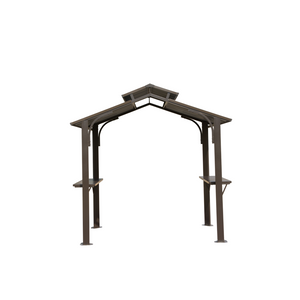 English Elm 8×5ft Hardtop Grill Gazebo Galvanized Steel Dual Roof Outdoor Canopy with Side Shelves W1859S00103