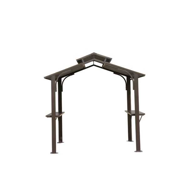 English Elm 8×5ft Hardtop Grill Gazebo Galvanized Steel Dual Roof Outdoor Canopy with Side Shelves W1859S00103