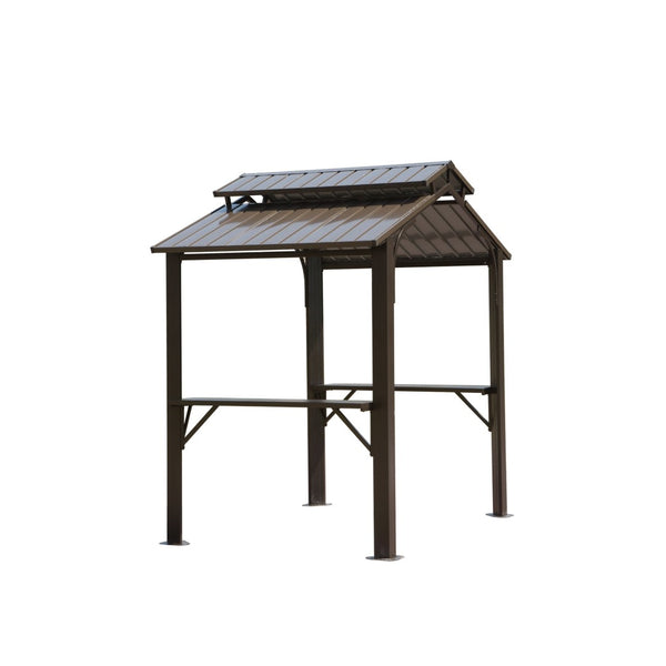 English Elm 8×5ft Hardtop Grill Gazebo Galvanized Steel Dual Roof Outdoor Canopy with Side Shelves W1859S00103