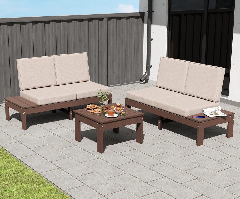 English Elm Hdpe Outdoor 3 Piece Conversation Set Cushioned Sectional Sofa with Coffee Table W1859S00248