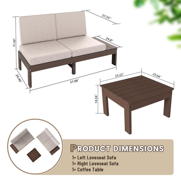 English Elm Hdpe Outdoor 3 Piece Conversation Set Cushioned Sectional Sofa with Coffee Table W1859S00248