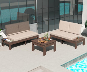 English Elm Hdpe Outdoor 3 Piece Conversation Set Cushioned Sectional Sofa with Coffee Table W1859S00248