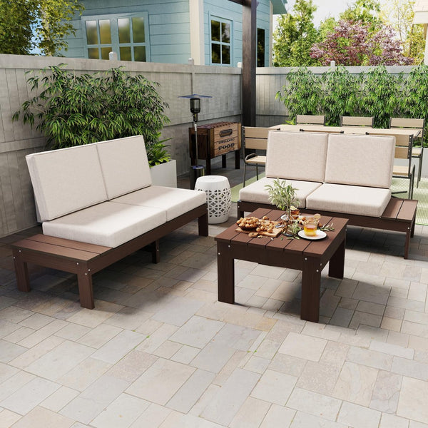 English Elm Hdpe Outdoor 3 Piece Conversation Set Cushioned Sectional Sofa with Coffee Table W1859S00248