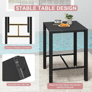 English Elm Hdpe Recycled Bar Height Patio Set with Four Wide Arm Stools for Outdoor Entertaining Black W1859S00266