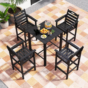 English Elm Hdpe Recycled Bar Height Patio Set with Four Wide Arm Stools for Outdoor Entertaining Black W1859S00266