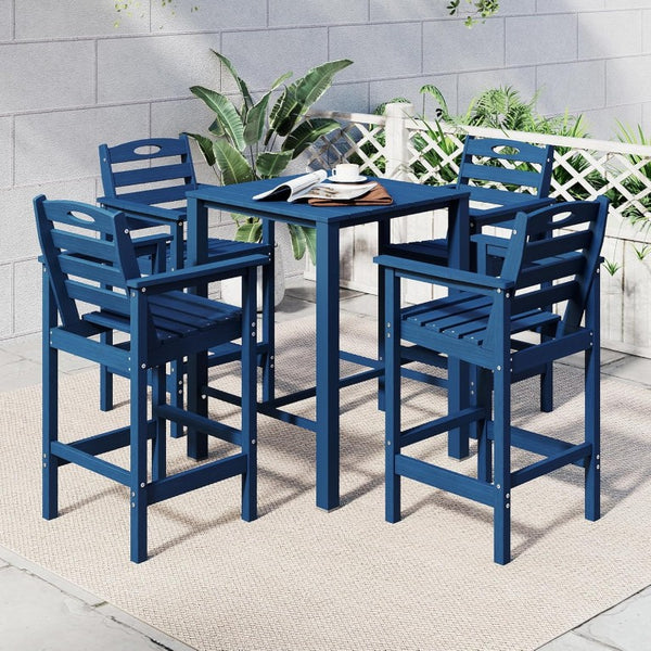 English Elm Hdpe Recycled Bar Height Patio Set with Four Wide Arm Stools for Outdoor Entertaining Navy Blue W1859S00267