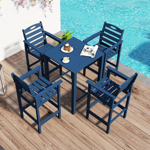 English Elm Hdpe Recycled Bar Height Patio Set with Four Wide Arm Stools for Outdoor Entertaining Navy Blue W1859S00267