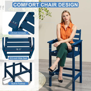 English Elm Hdpe Recycled Bar Height Patio Set with Four Wide Arm Stools for Outdoor Entertaining Navy Blue W1859S00267