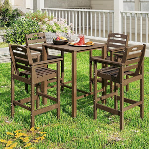 English Elm Hdpe Recycled Bar Height Patio Set with Four Wide Arm Stools for Outdoor Entertaining Brown W1859S00268