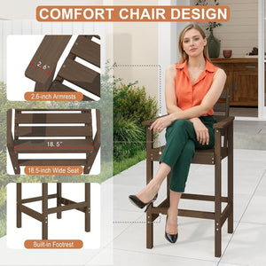 English Elm Hdpe Recycled Bar Height Patio Set with Four Wide Arm Stools for Outdoor Entertaining Brown W1859S00268