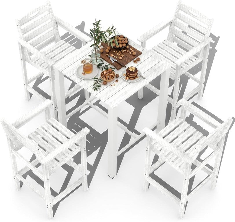 English Elm Hdpe Recycled Adirondack Outdoor Bar Set with Four Stools for Poolside Entertaining White Set of 5 Bar Set W1859S00269