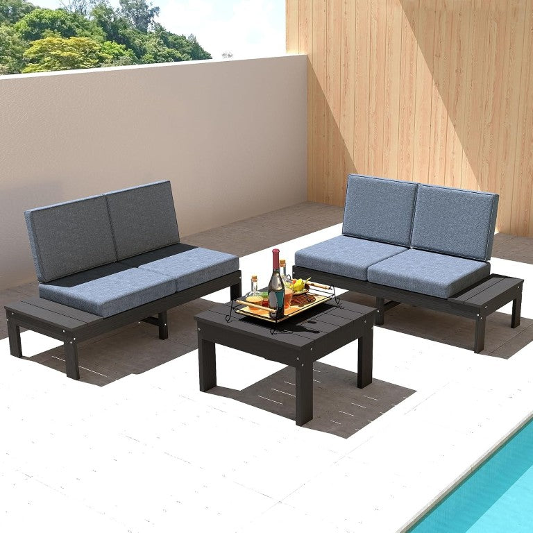 English Elm Hdpe All Weather 3 Piece Outdoor Conversation Set with Cushioned Sofas and Coffee Table W1859S00291