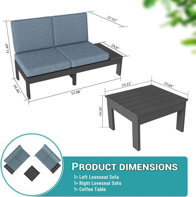 English Elm Hdpe All Weather 3 Piece Outdoor Conversation Set with Cushioned Sofas and Coffee Table W1859S00291