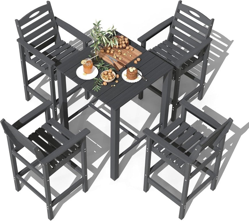 English Elm Hdpe Recycled Plastic Outdoor Bar Set with Four Stools for Balcony or Backyard W1859S00296