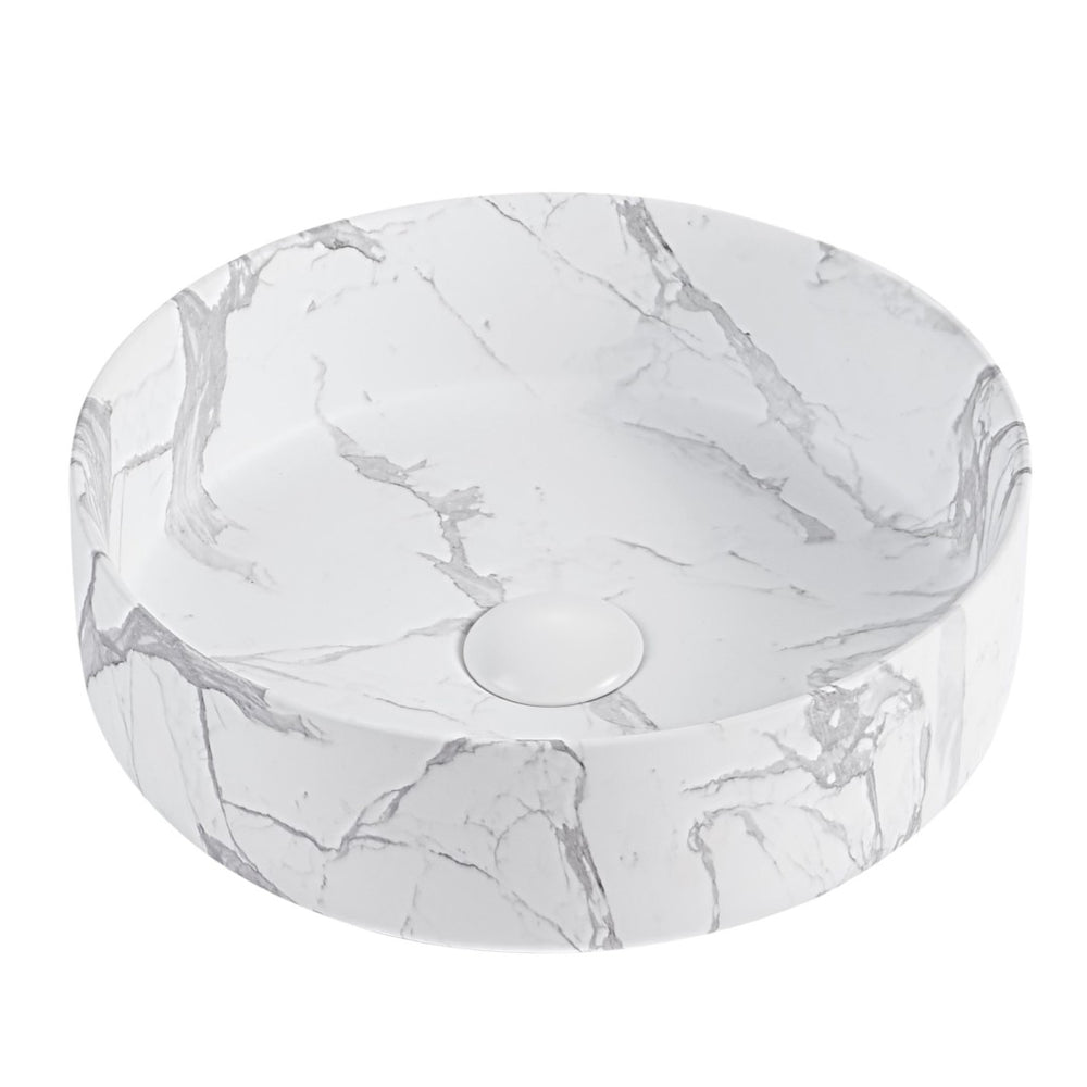 English Elm Bb16-14a-303, Round Ceramic Vessel Sink Glossy Carrara White Basin for Modern Vanity W1865P498886
