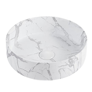 English Elm Bb16-14a-303, Round Ceramic Vessel Sink Glossy Carrara White Basin for Modern Vanity W1865P498886