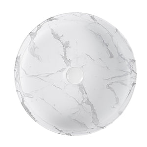 English Elm Bb16-14a-303, Round Ceramic Vessel Sink Glossy Carrara White Basin for Modern Vanity W1865P498886