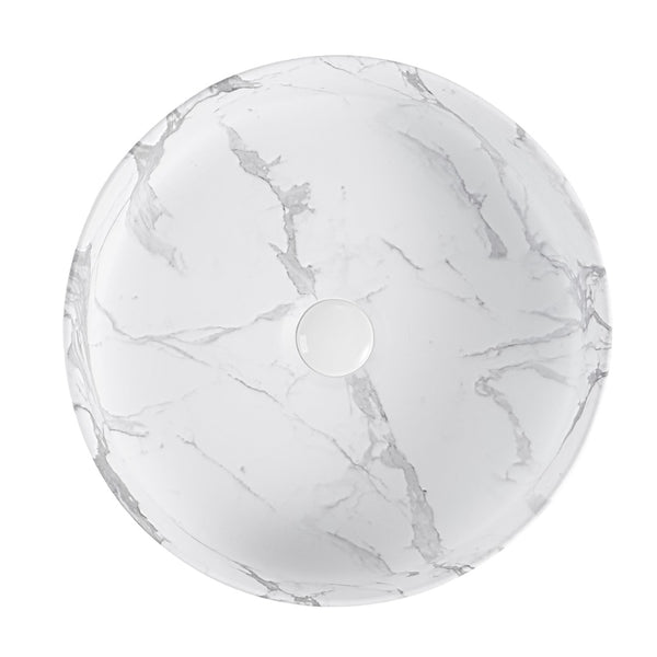 English Elm Bb16-14a-303, Round Ceramic Vessel Sink Glossy Carrara White Basin for Modern Vanity W1865P498886