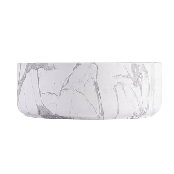 English Elm Bb16-14a-303, Round Ceramic Vessel Sink Glossy Carrara White Basin for Modern Vanity W1865P498886