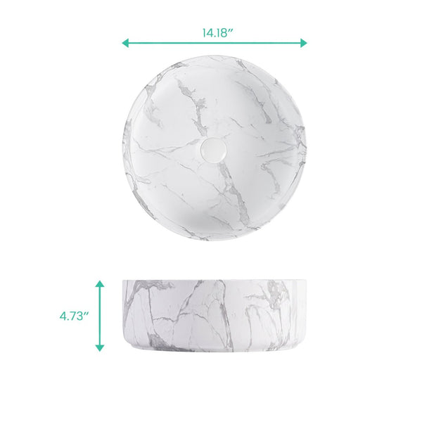 English Elm Bb16-14a-303, Round Ceramic Vessel Sink Glossy Carrara White Basin for Modern Vanity W1865P498886