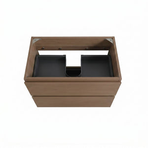 English Elm Alice-30W-118,Wall Mounted Walnut Vanity Cabinet Two Soft Close Drawers Push Open Design W1865P499492