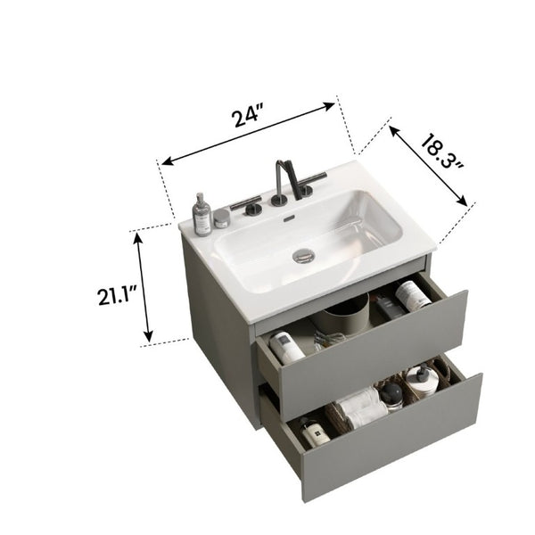 English Elm Tia Floating Wall Mount Bathroom Vanity with Ceramic Basin and Soft Close Drawers W1865S00129