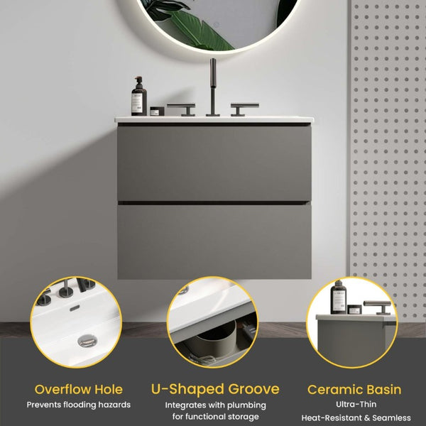 English Elm Tia Floating Wall Mount Bathroom Vanity with Ceramic Basin and Soft Close Drawers W1865S00129