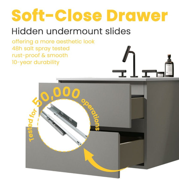 English Elm Tia Floating Wall Mount Bathroom Vanity with Ceramic Basin and Soft Close Drawers W1865S00129