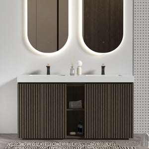 English Elm Galan60f Smoked Oak Freestanding Bathroom Vanity with Dual Basin and Soft Close Storage W1865S00244