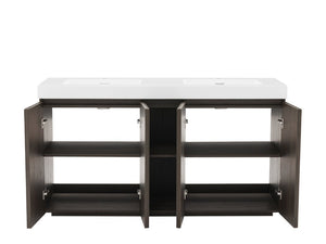 English Elm Galan60f Smoked Oak Freestanding Bathroom Vanity with Dual Basin and Soft Close Storage W1865S00244