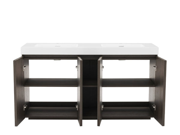 English Elm Galan60f Smoked Oak Freestanding Bathroom Vanity with Dual Basin and Soft Close Storage W1865S00244