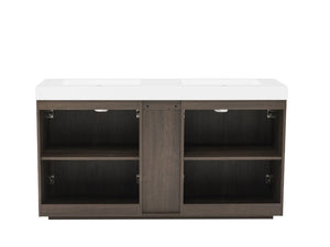 English Elm Galan60f Smoked Oak Freestanding Bathroom Vanity with Dual Basin and Soft Close Storage W1865S00244