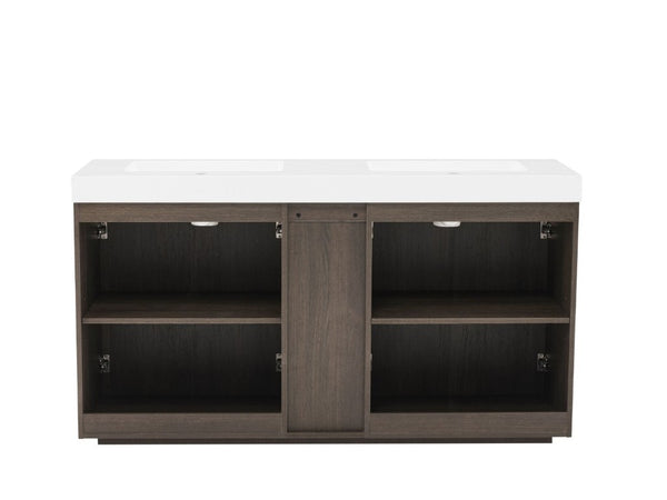 English Elm Galan60f Smoked Oak Freestanding Bathroom Vanity with Dual Basin and Soft Close Storage W1865S00244