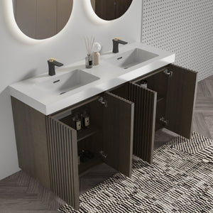 English Elm Galan60f Smoked Oak Freestanding Bathroom Vanity with Dual Basin and Soft Close Storage W1865S00244