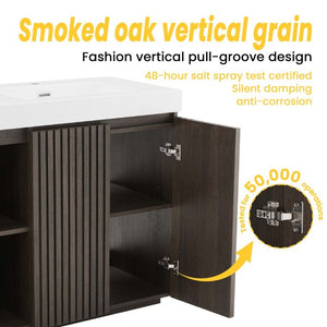 English Elm Galan60f Smoked Oak Freestanding Bathroom Vanity with Dual Basin and Soft Close Storage W1865S00244