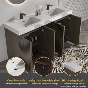 English Elm Galan60f Smoked Oak Freestanding Bathroom Vanity with Dual Basin and Soft Close Storage W1865S00244