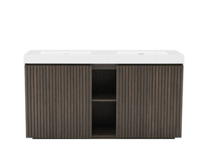 English Elm Galan60f Smoked Oak Freestanding Bathroom Vanity with Dual Basin and Soft Close Storage W1865S00244