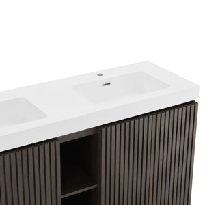 English Elm Galan60f Smoked Oak Freestanding Bathroom Vanity with Dual Basin and Soft Close Storage W1865S00244