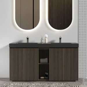 English Elm Galan60f Smoked Oak Double Sink Vanity with Soft Close Doors and Tiered Storage W1865S00246