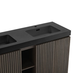 English Elm Galan60f Smoked Oak Double Sink Vanity with Soft Close Doors and Tiered Storage W1865S00246