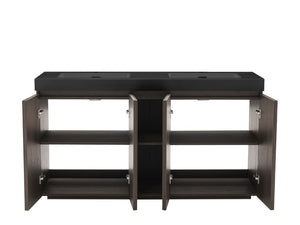 English Elm Galan60f Smoked Oak Double Sink Vanity with Soft Close Doors and Tiered Storage W1865S00246